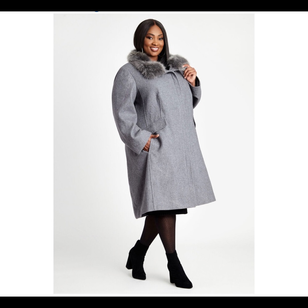 VINCE CAMUTO FUR TRIM WOOL COAT
